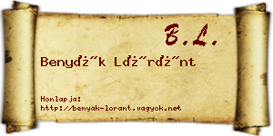 Benyák Lóránt névjegykártya